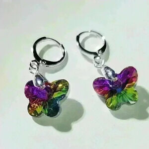 NWOT Stamped 925 Silver Multicolored Butterfly Earrings